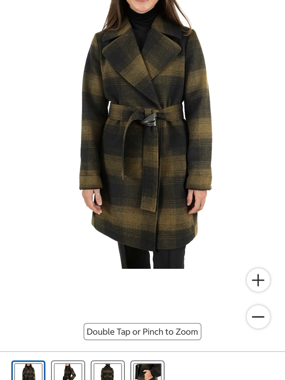 Frye Plaid Belted peaCoat - Black & Olive
